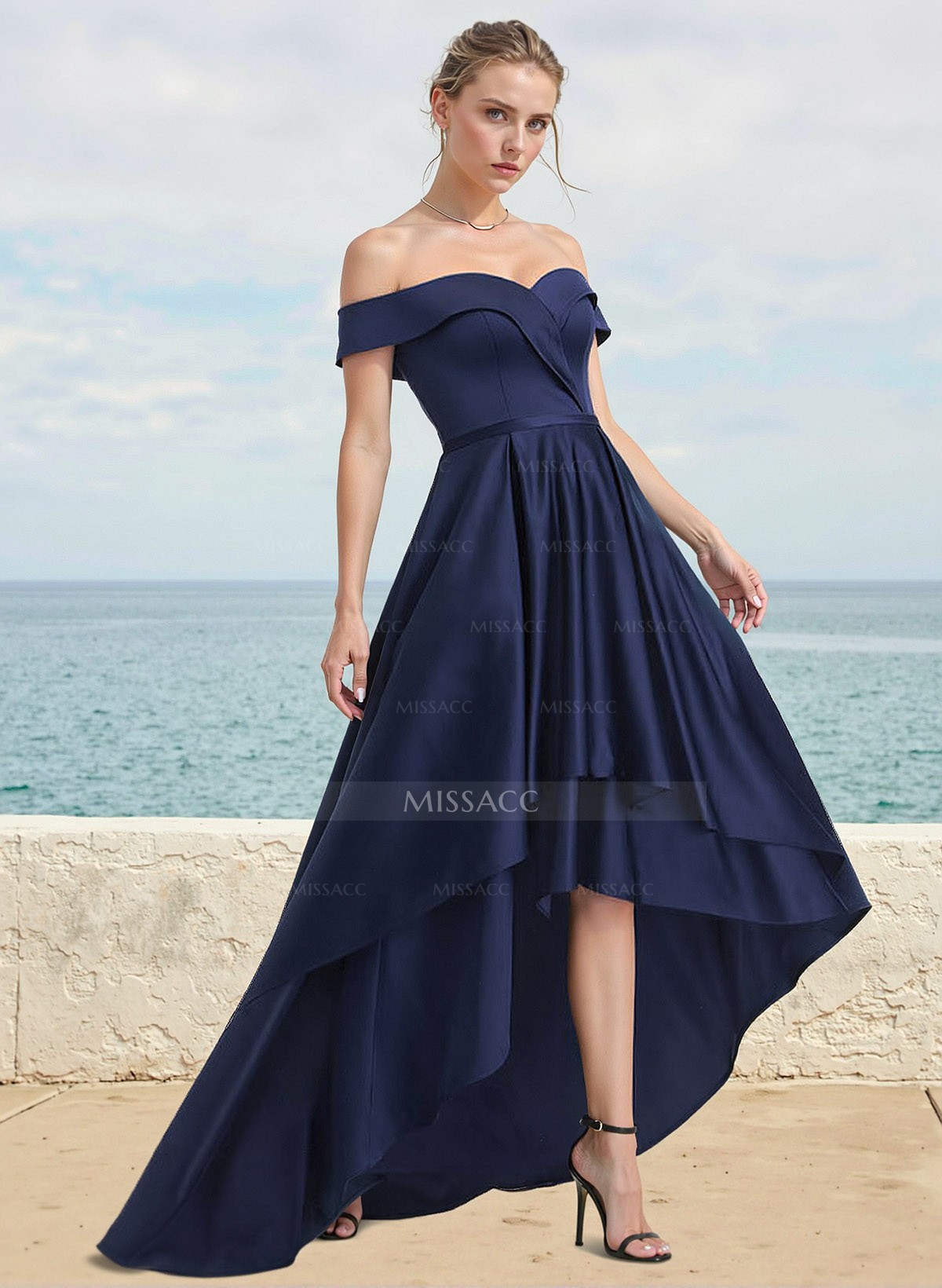 A-Line Off-The-Shoulder Sleeveless Asymmetrical Satin Bridesmaid Dresses