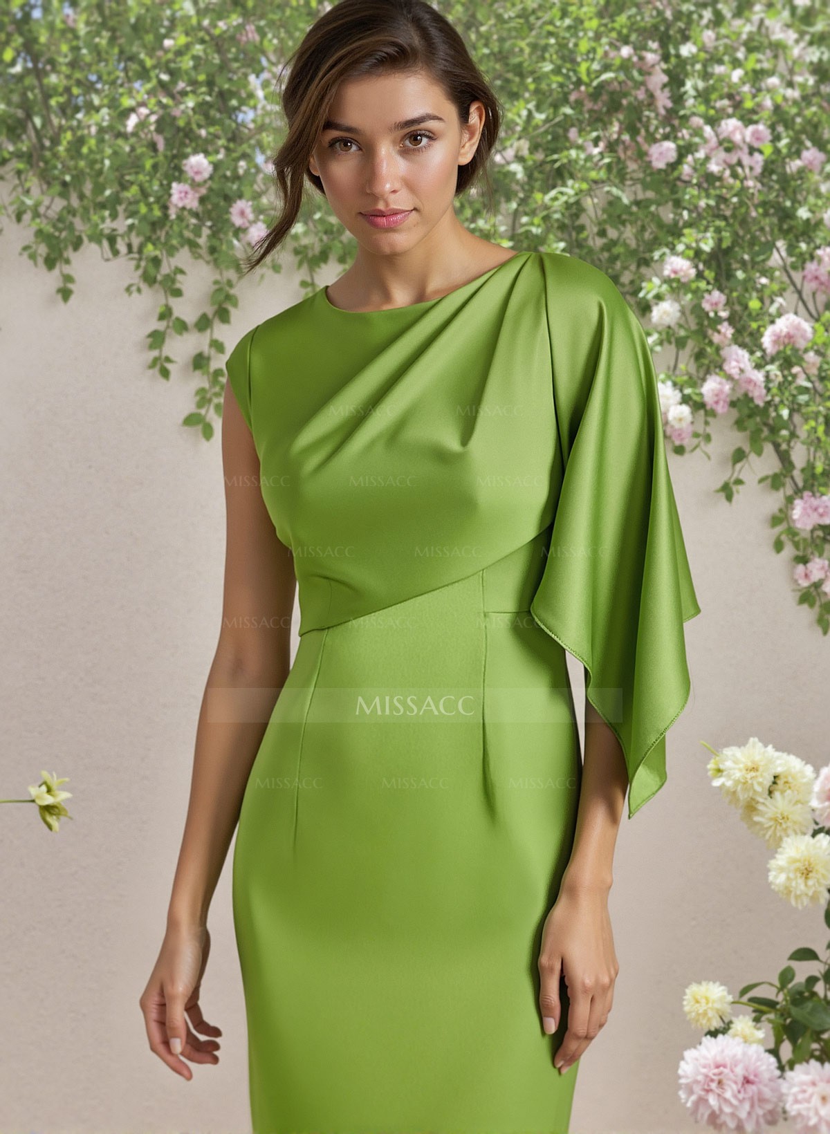 Sheath/Column Scoop Neck Silk Like Satin Bridesmaid Dresses With Split Front