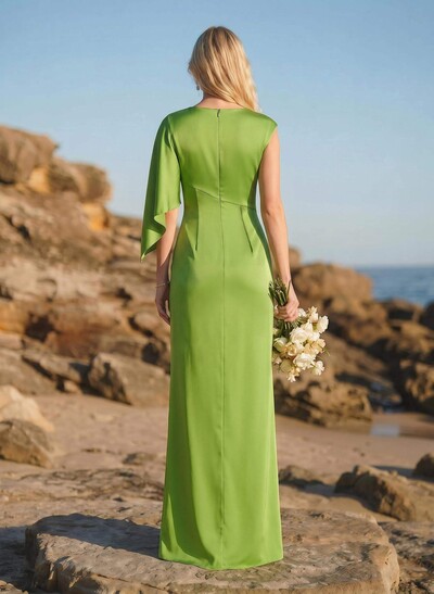 Sheath/Column Scoop Neck Silk Like Satin Bridesmaid Dresses With Split Front