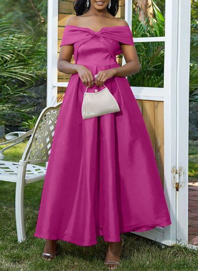 A-Line Off-The-Shoulder Sleeveless Ankle-Length Satin Bridesmaid Dresses