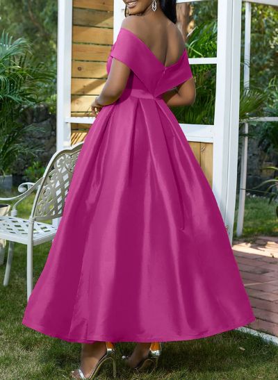 A-Line Off-The-Shoulder Sleeveless Ankle-Length Satin Bridesmaid Dresses