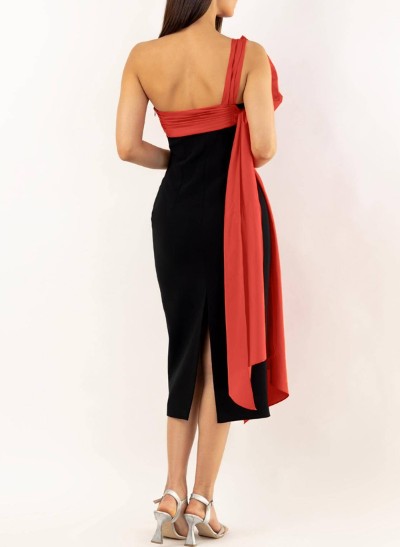 Sheath/Column One-Shoulder Elastic Satin Cocktail Dresses With Bow(s)
