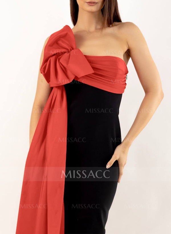 Sheath/Column One-Shoulder Elastic Satin Cocktail Dresses With Bow(s)