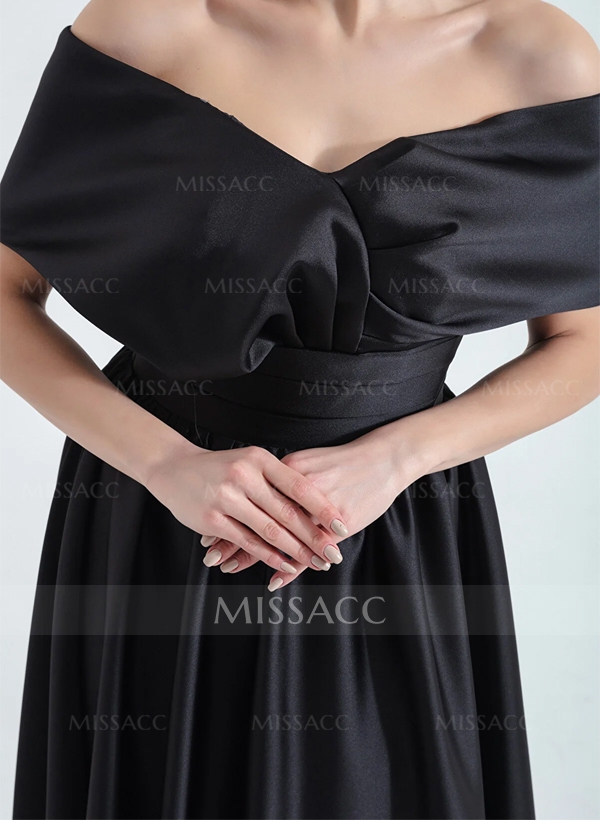 A-Line Off-The-Shoulder Sleeveless Tea-Length Silk Like Satin Cocktail Dresses