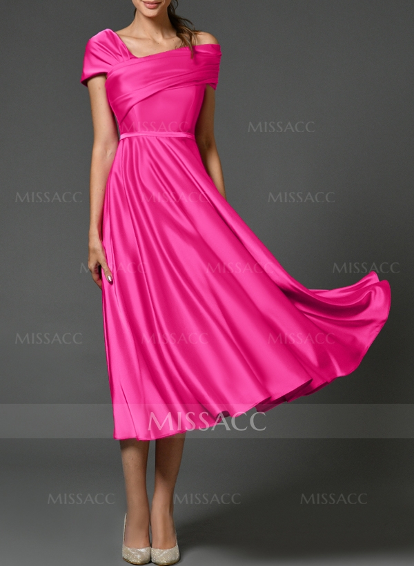 A-Line Asymmetrical Sleeveless Tea-Length Satin Cocktail Dresses