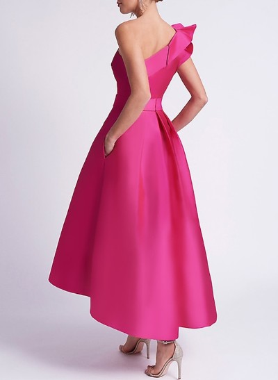 A-Line One-Shoulder Sleeveless Satin Cocktail Dresses With Ruffle