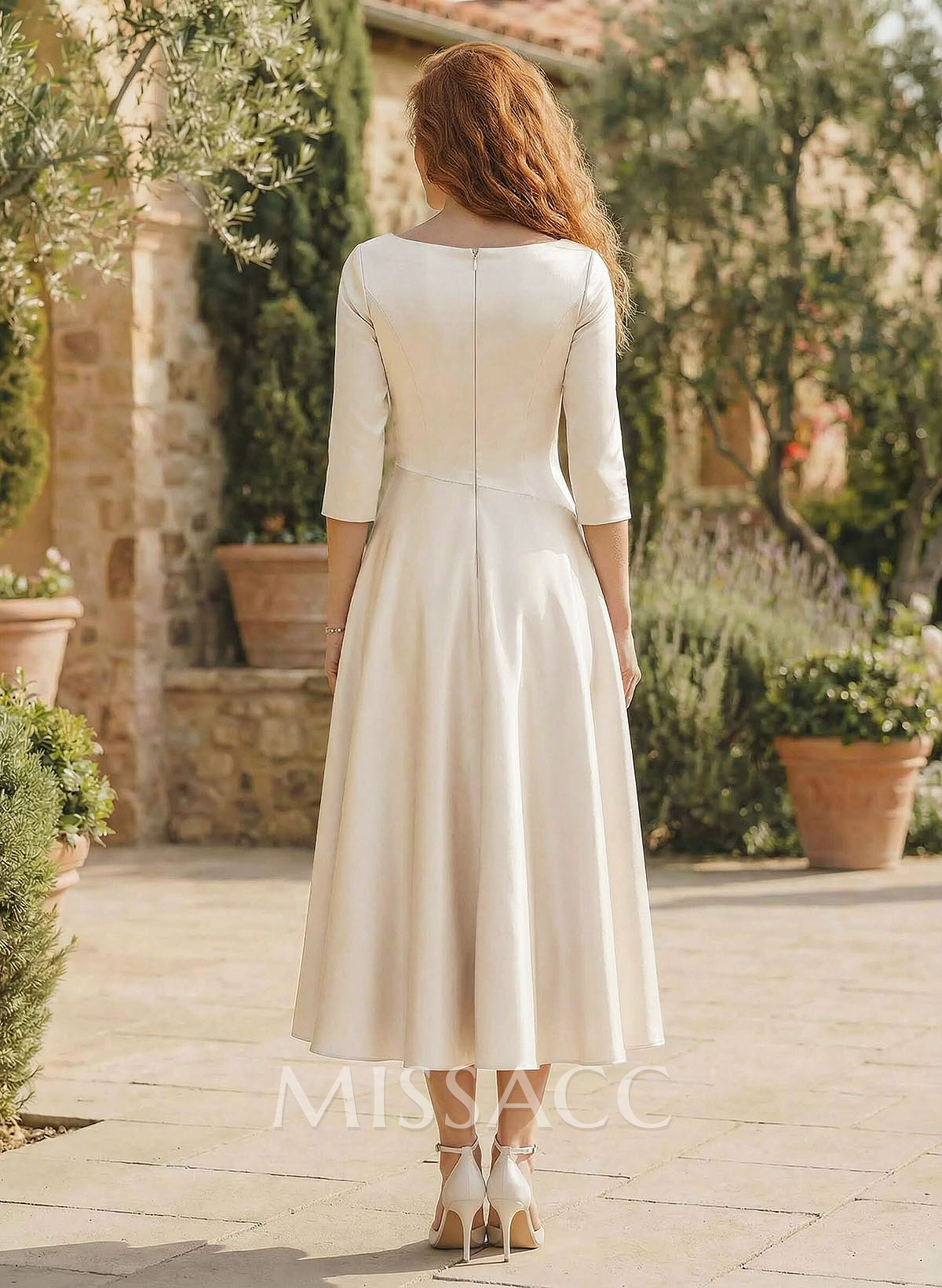 A-Line V-Neck 3/4 Sleeves Tea-Length Matte Satin(Non-Stretch) Cocktail Dresses A-Line V-Neck 3/4 Sleeves Tea-Length Matte Satin(Non-Stretch) Cocktail Dresses