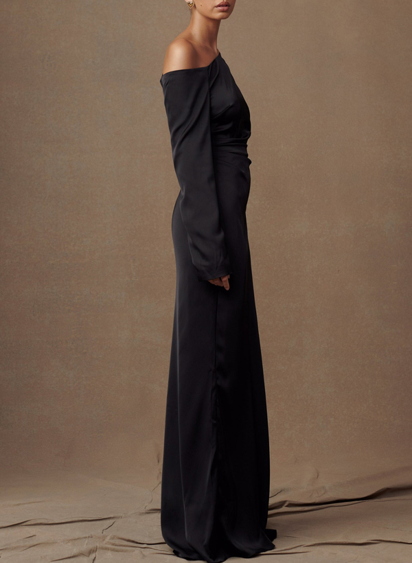 Sheath/Column Asymmetrical Long Sleeves Silk Like Satin Evening Dresses