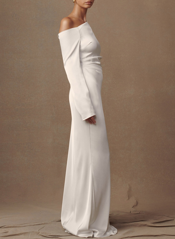 Sheath/Column Asymmetrical Long Sleeves Silk Like Satin Evening Dresses