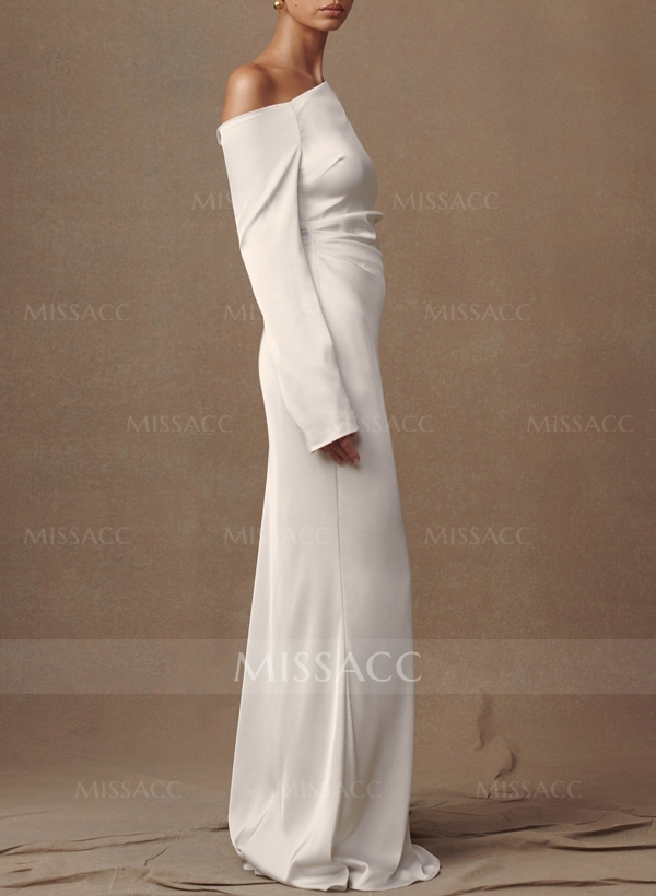 Sheath/Column Asymmetrical Long Sleeves Silk Like Satin Evening Dresses