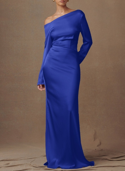 Sheath/Column Asymmetrical Long Sleeves Silk Like Satin Evening Dresses