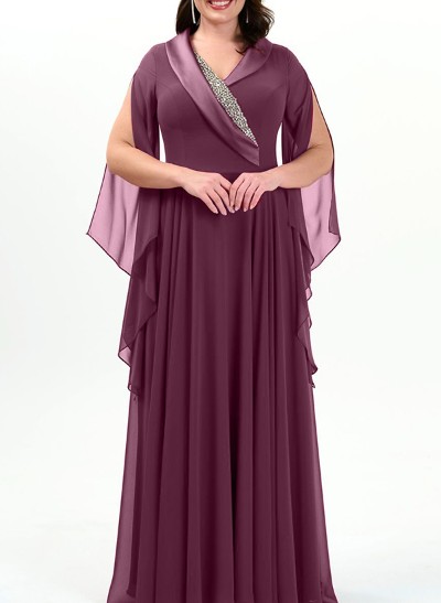 A-Line V-Neck Short Sleeves Floor-Length Chiffon/Satin Mother Of The Bride Dresses
