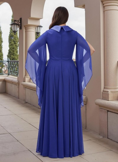 A-Line V-Neck Short Sleeves Floor-Length Chiffon/Satin Mother Of The Bride Dresses