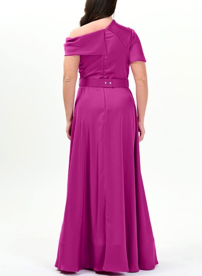 A-Line Asymmetrical Short Sleeves Silk Like Satin Mother Of The Bride Dresses