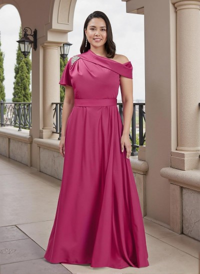 A-Line Asymmetrical Short Sleeves Acetate Satin Mother Of The Bride Dresses