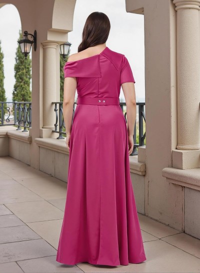 A-Line Asymmetrical Short Sleeves Acetate Satin Mother Of The Bride Dresses