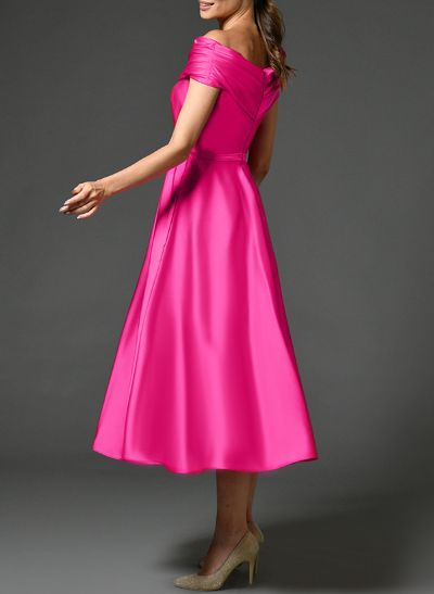 A-Line Asymmetrical Sleeveless Tea-Length Satin Cocktail Dresses