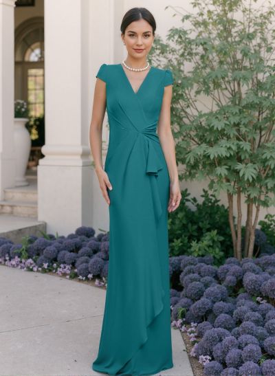 Sheath/Column V-Neck Elastic Satin Mother Of The Bride Dresses With Ruffle