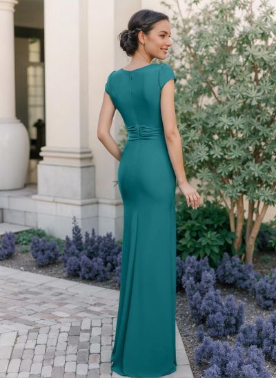 Sheath/Column V-Neck Elastic Satin Mother Of The Bride Dresses With Ruffle