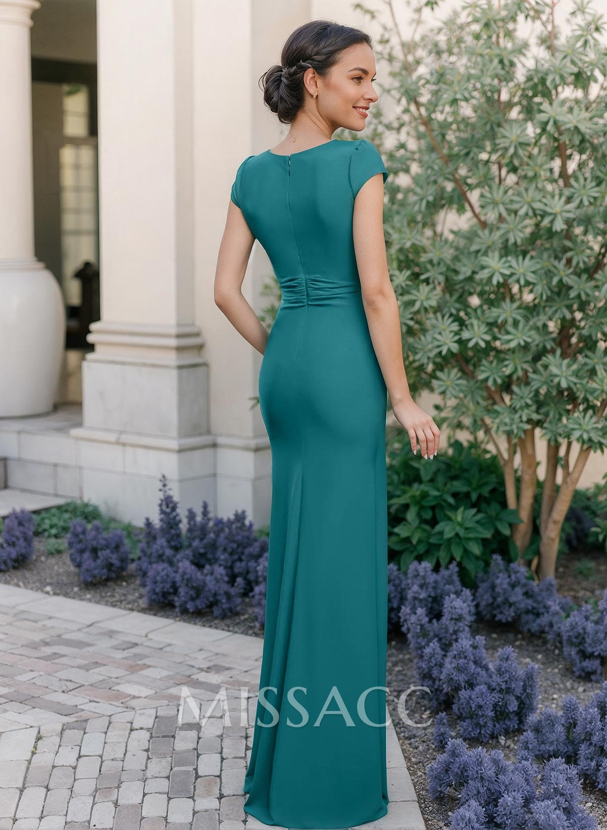 Sheath/Column V-Neck Elastic Satin Mother Of The Bride Dresses With Ruffle