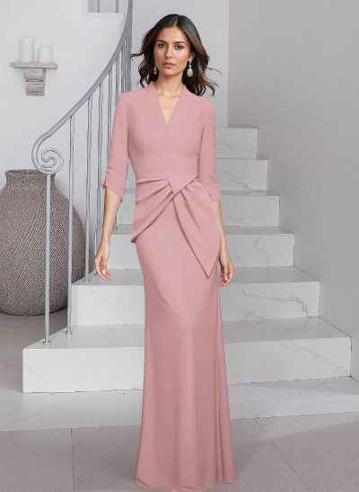 Sheath/Column V-Neck 3/4 Sleeves Elastic Satin Mother Of The Bride Dresses