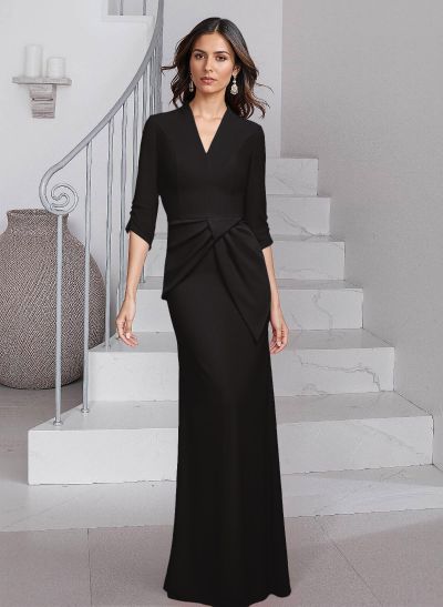 Sheath/Column V-Neck 3/4 Sleeves Elastic Satin Mother Of The Bride Dresses