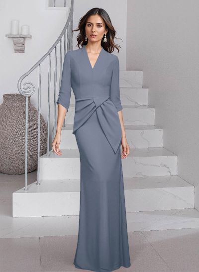 Sheath/Column V-Neck 3/4 Sleeves Elastic Satin Mother Of The Bride Dresses