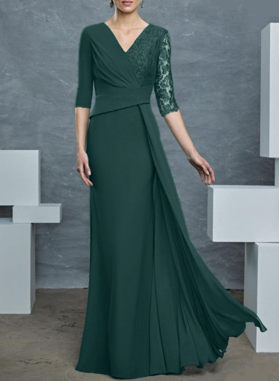 Sheath/Column V-Neck Chiffon Mother Of The Bride Dresses With Lace