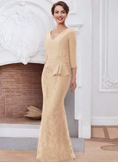 Sheath/Column V-Neck Elastic Satin Mother Of The Bride Dresses With Lace