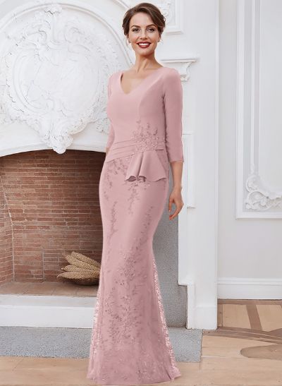 Sheath/Column V-Neck Elastic Satin Mother Of The Bride Dresses With Lace