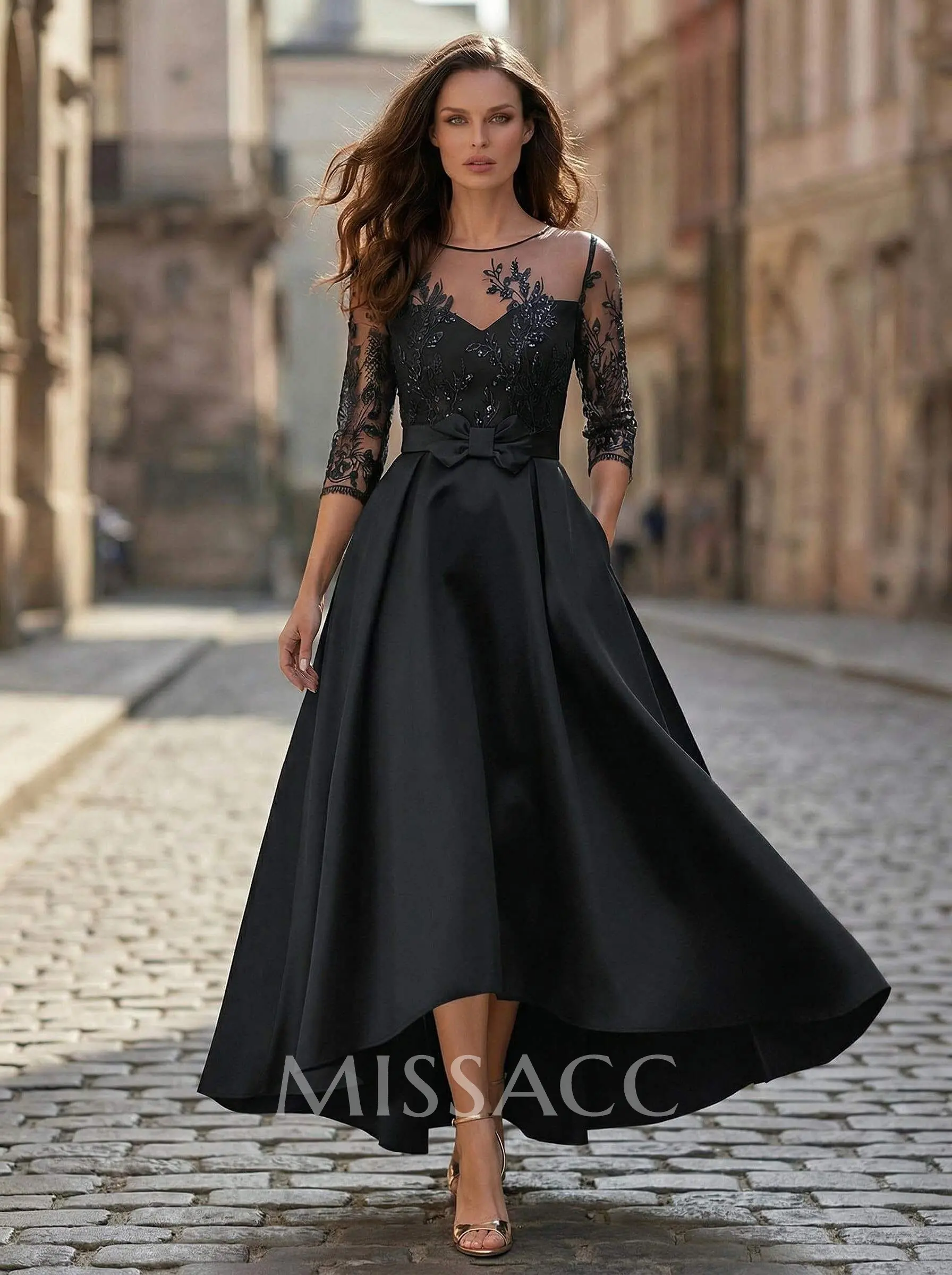 alina formal illusion lace a-line dress Blue and Ivory Print Midi Summer Dress with Buttons Ivory Blue Stripe Floral / XSmall