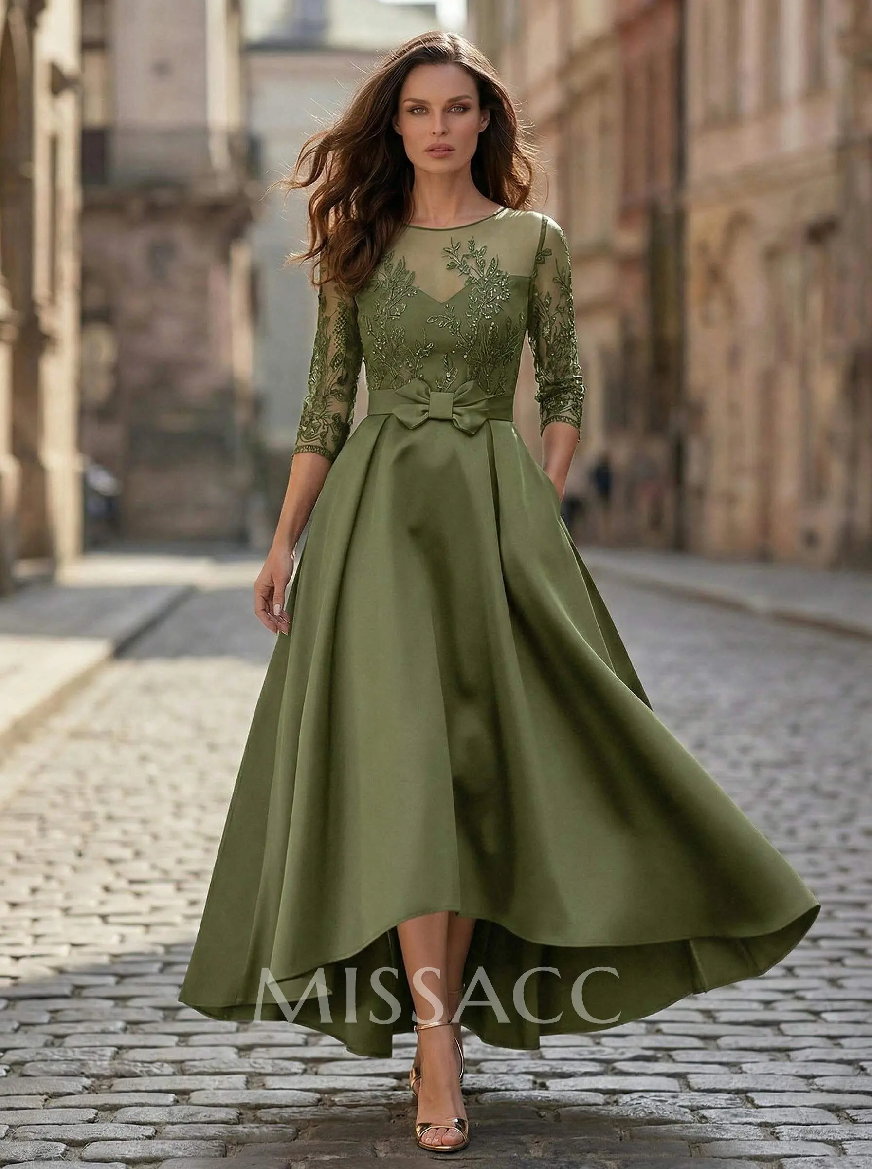 alina formal illusion lace a-line dress Ivory Classic Illusion Lace Back Satin A-line Wedding Dress main image 1