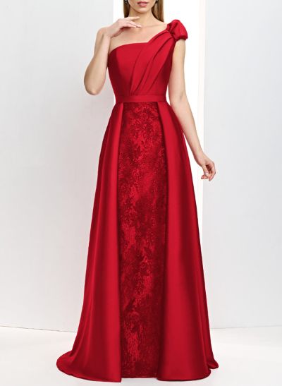 A-Line One-Shoulder Sleeveless Satin Mother Of The Bride Dresses With Lace