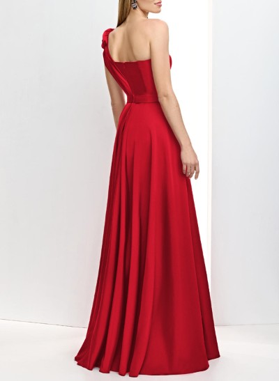 A-Line One-Shoulder Sleeveless Satin Mother Of The Bride Dresses With Lace