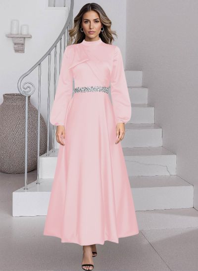 A-Line High Neck Long Sleeves Ankle-Length Satin Mother Of The Bride Dresses
