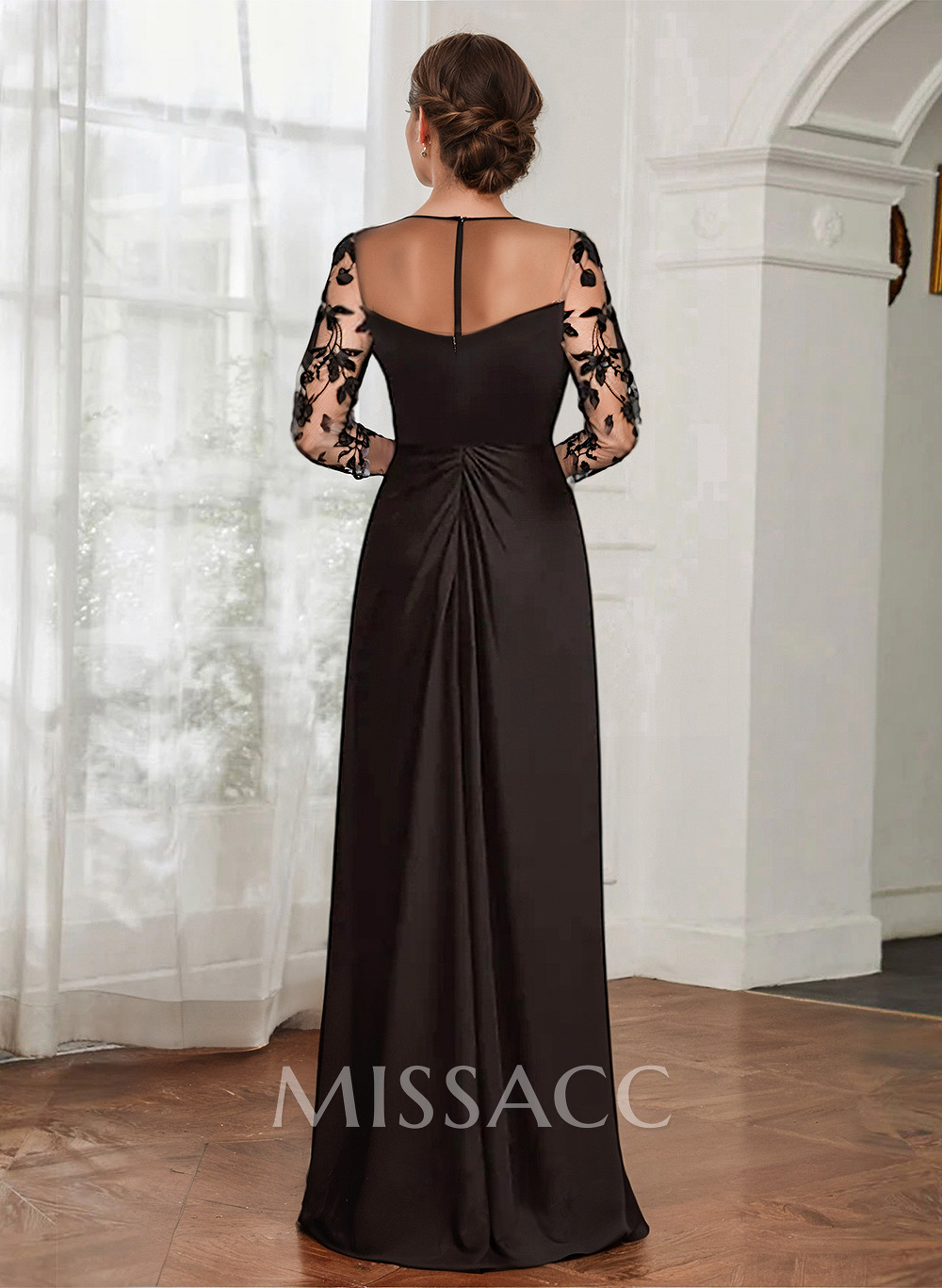 Sheath/Column Illusion Neck Chiffon Mother Of The Bride Dresses With Appliques Lace