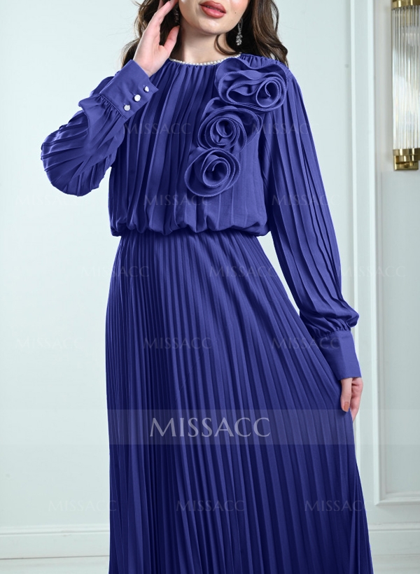 A-Line Scoop Neck Chiffon Mother Of The Bride Dresses With Pleated/Flower(s)