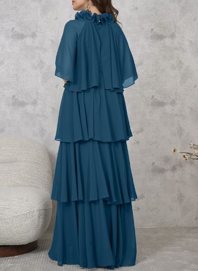 A-Line High Neck 1/2 Sleeves Chiffon Mother Of The Bride Dresses With Ruffle