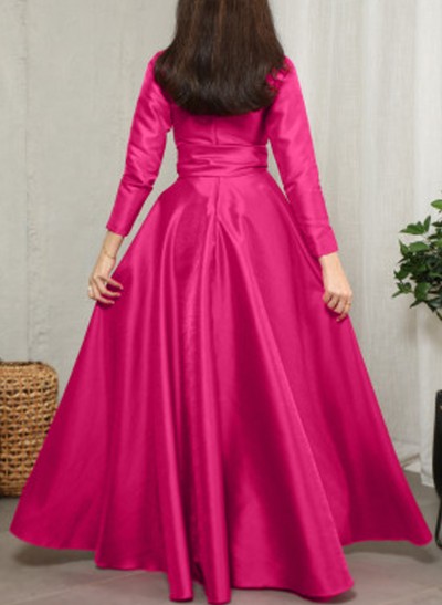A-Line V-Neck Long Sleeves Floor-Length Matte Satin(Non-Stretch) Mother Of The Bride Dresses