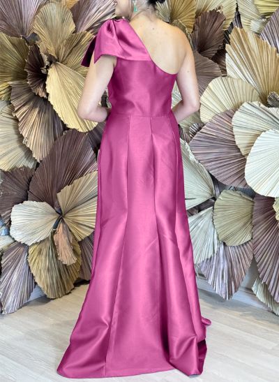 A-Line One-Shoulder Satin Mother Of The Bride Dresses With Bow(s)/High Split