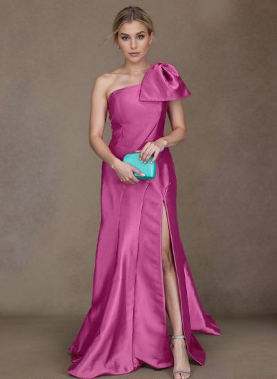 A-Line One-Shoulder Satin Mother Of The Bride Dresses With Bow(s)/High Split