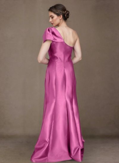 A-Line One-Shoulder Satin Mother Of The Bride Dresses With Bow(s)/High Split