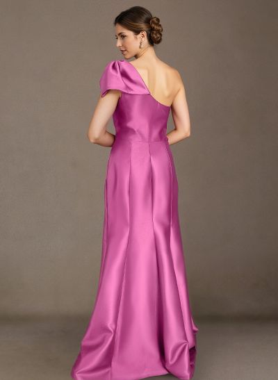 A-Line One-Shoulder Satin Mother Of The Bride Dresses With Bow(s)/High Split