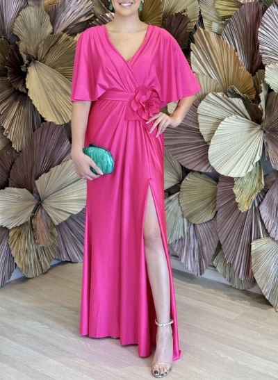 A-Line Silk Like Satin Mother Of The Bride Dresses With Flower(s)/High Split