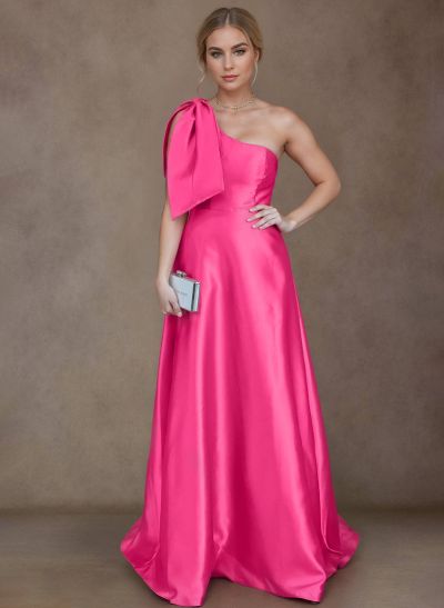 A-Line One-Shoulder Sleeveless Satin Mother Of The Bride Dresses With Bow(s)