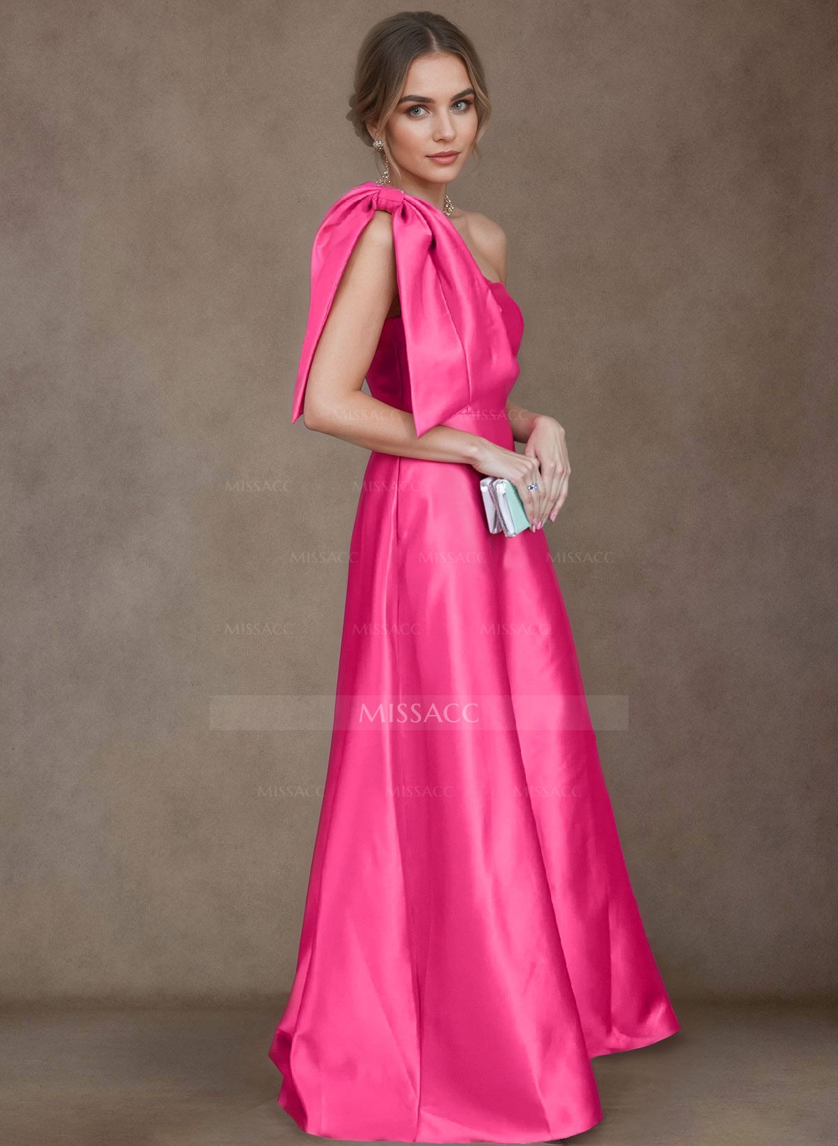 A-Line One-Shoulder Sleeveless Satin Mother Of The Bride Dresses With Bow(s)