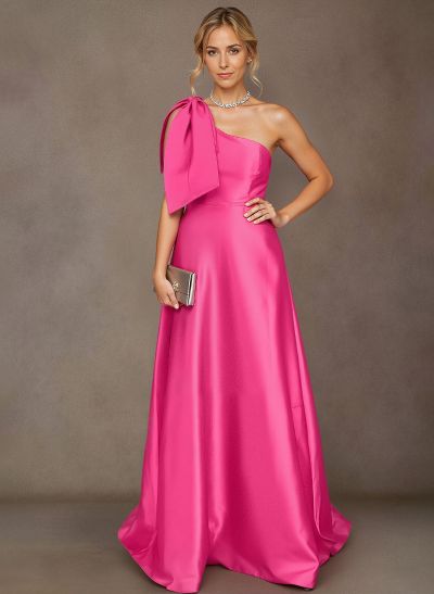 A-Line One-Shoulder Sleeveless Satin Mother Of The Bride Dresses With Bow(s)