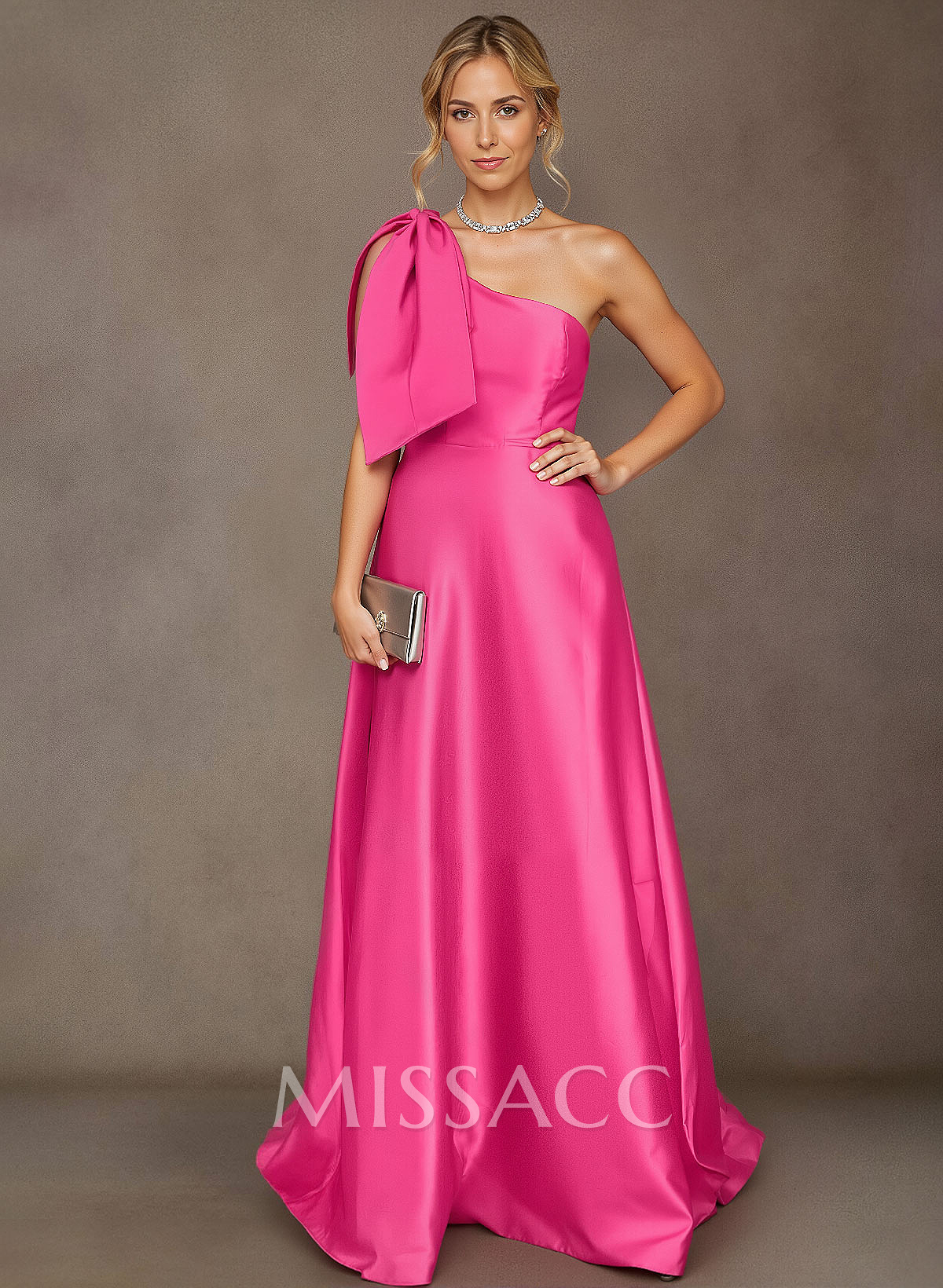 A-Line One-Shoulder Sleeveless Satin Mother Of The Bride Dresses With Bow(s)