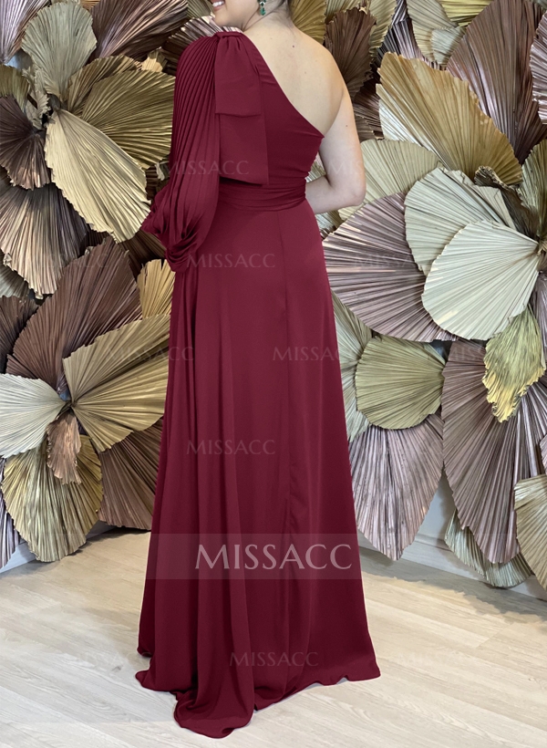 A-Line One-Shoulder Chiffon Mother Of The Bride Dresses With Pleated