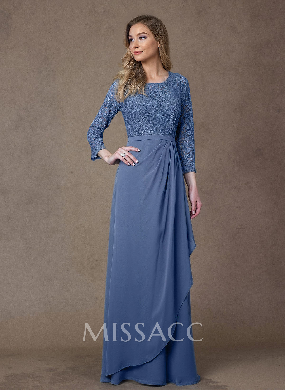 Sheath/Column Scoop Neck Chiffon Mother Of The Bride Dresses With Lace